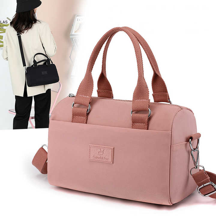 Pink Multifunctional Nylon Shoulder Bag Lightweight And Spacious Handbag For Women 20X15x11cm