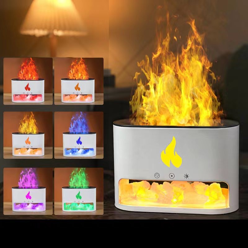 Black Himalayan Salt Flame Aroma Diffuser 250Ml Ultrasonic Humidifier With 7 Color Led Light For Relaxation And Decor