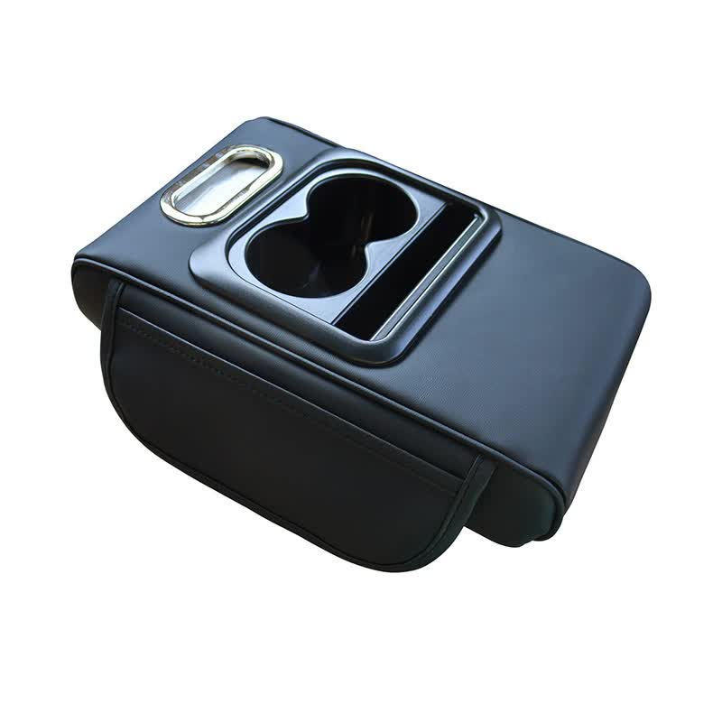 Gt 6 No Embroidery Black Multifunctional Car Armrest Storage Box Cushion Universal Fit With Cup Holder And Tissue Dispen