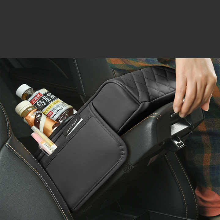 Gt 6 No Embroidery Black Multifunctional Car Armrest Storage Box Cushion Universal Fit With Cup Holder And Tissue Dispen