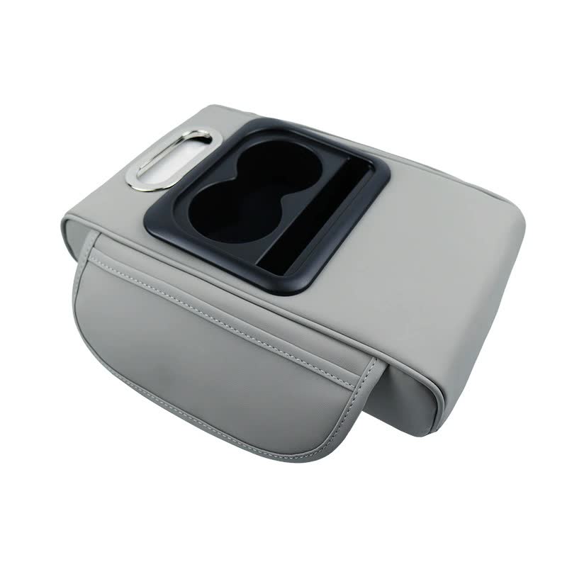 Gt 6 No Embroidery Gray Multifunctional Car Armrest Storage Box Cushion Universal Fit With Cup Holder And Tissue Dispens