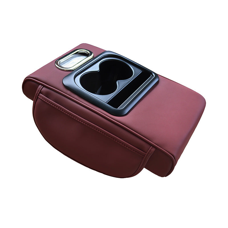 Gt 6 No Embroidery Wine Red Multifunctional Car Armrest Storage Box Cushion Universal Fit With Cup Holder And Tissue Dis