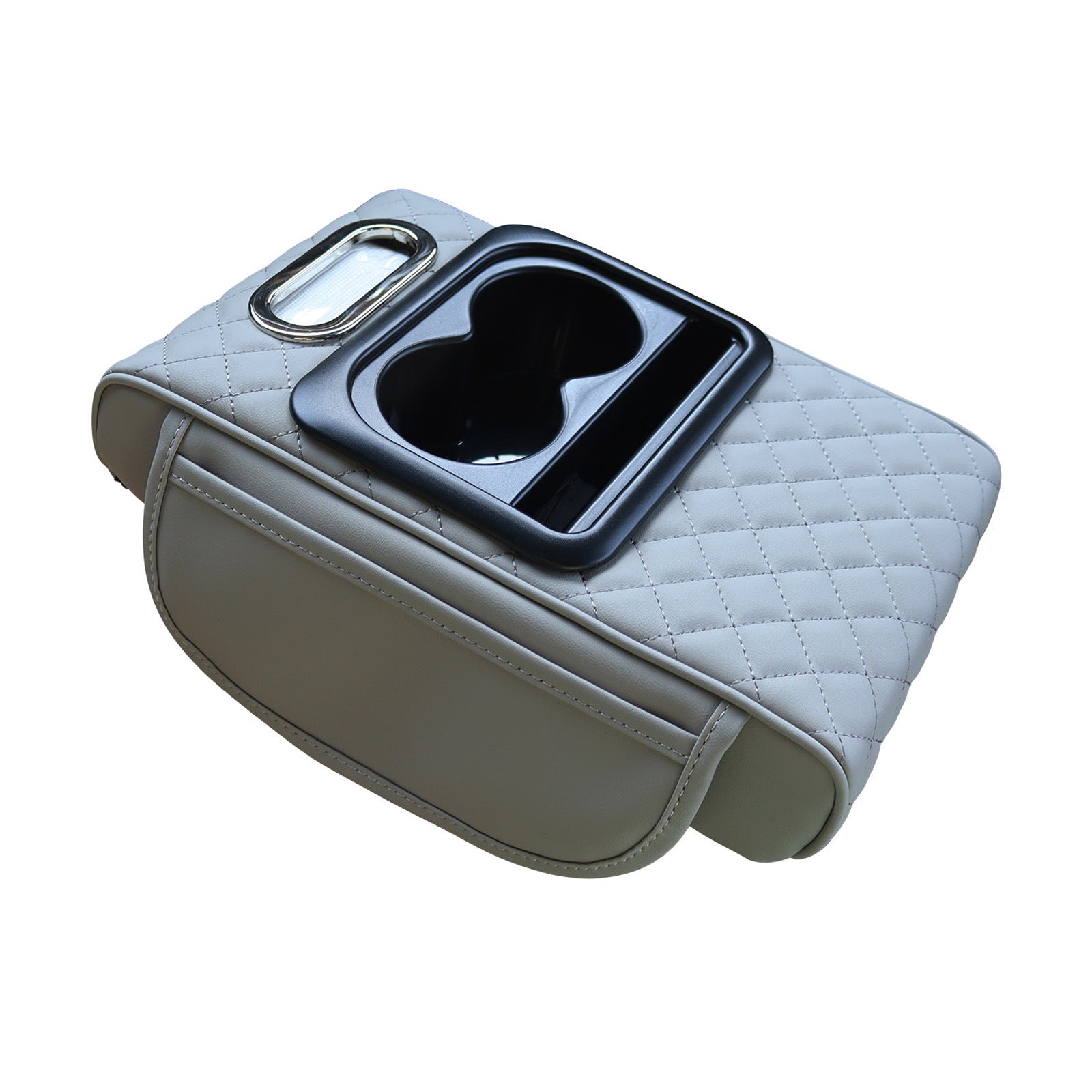 Gt 6 Embroidery Gray Multifunctional Car Armrest Storage Box Cushion Universal Fit With Cup Holder And Tissue Dispenser