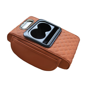 Gt 6 Embroidery Orange Multifunctional Car Armrest Storage Box Cushion Universal Fit With Cup Holder And Tissue Dispense