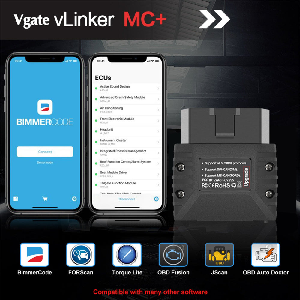 (Bluetooth 3.0 Version) Vgate Vlinker Mc+ Obd2 Diagnostic Scanner Supports Multiple Car Models & Advanced Protocols Comp