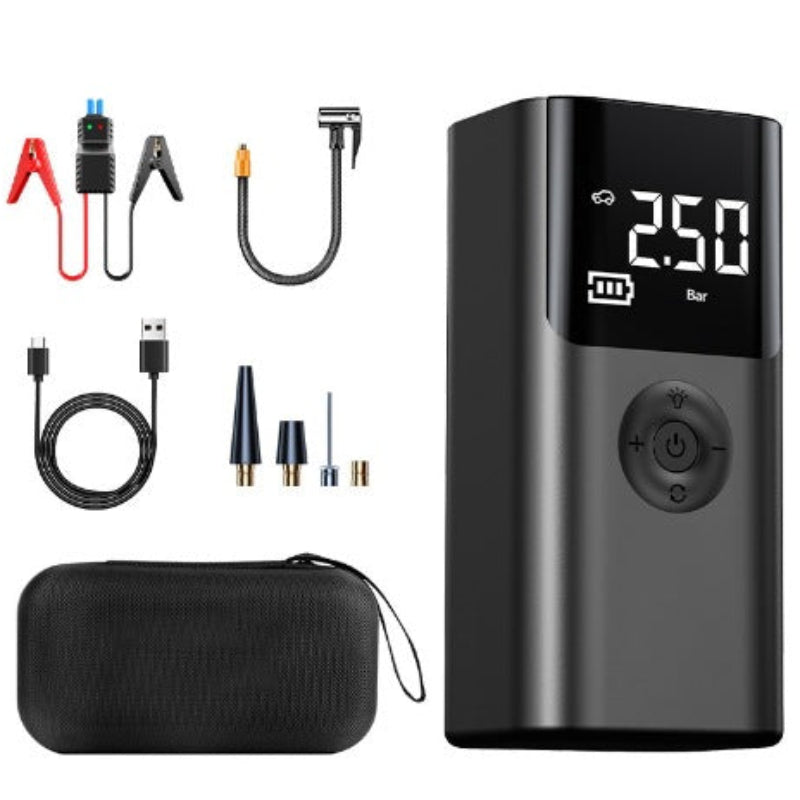 10000 Mah Portable Multifunctional Car Jump Starter & Tire Inflator All One 12V Device With Phone Charging Led Lighting