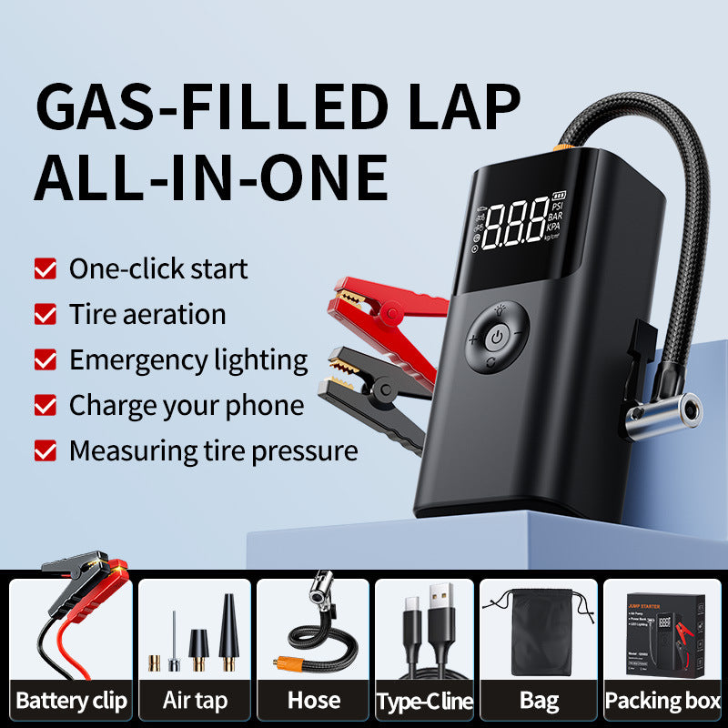 10000 Mah Portable Multifunctional Car Jump Starter & Tire Inflator All One 12V Device With Phone Charging Led Lighting