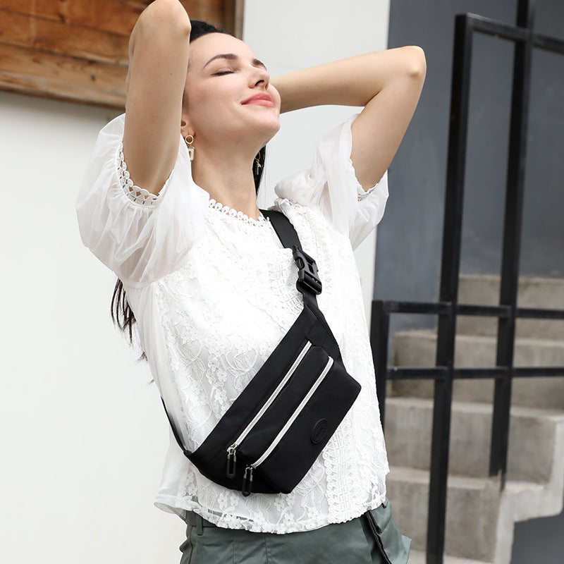 Black Casual Chest Bag Water Resistant Compact Waist Pack For Women With Adjustable Strap