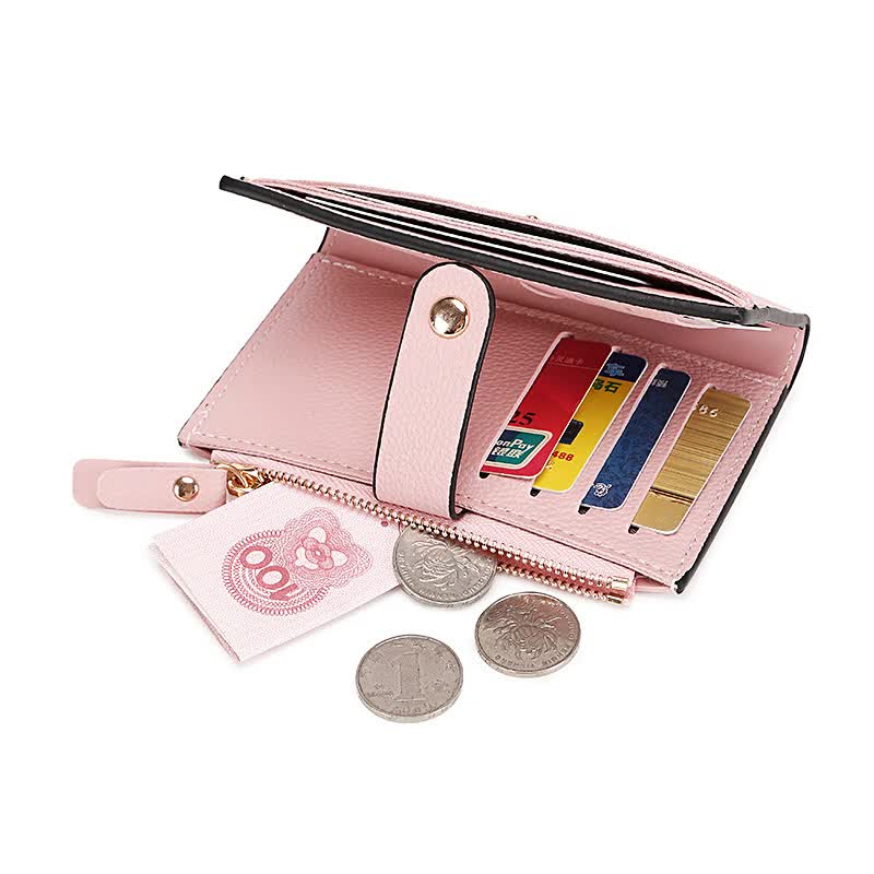 3 Pcs Wallets Apricot Women's Small Zipper Snap Card Ladies Pu Leather Credit Holder With Coin Pocke