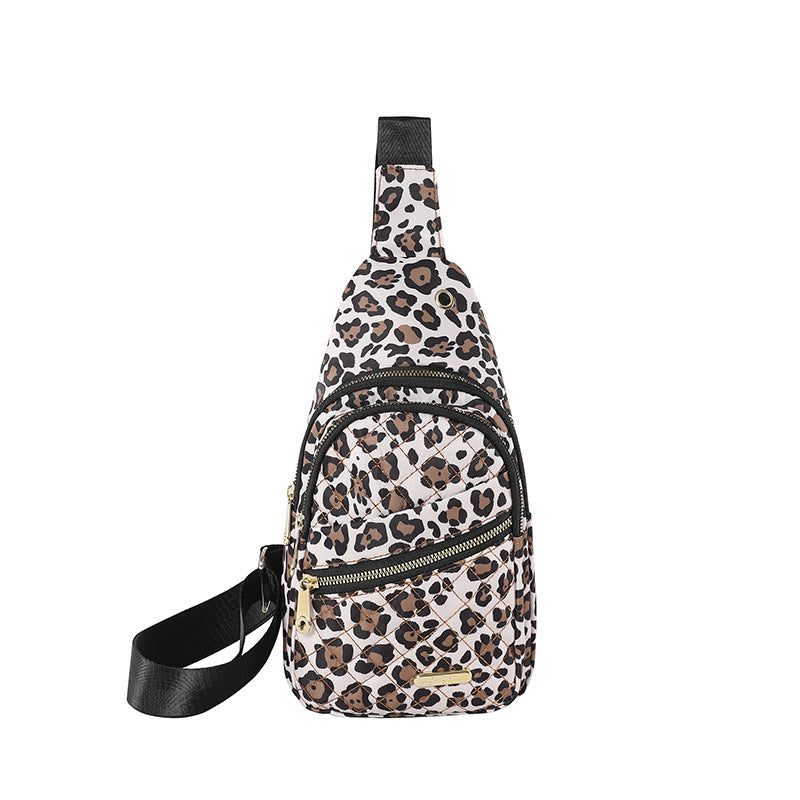 Leopard Print Women's Quilted Sling Bag Stylish Crossbody Shoulder Backpack