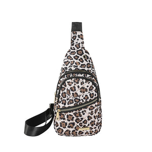 Leopard Print Women's Quilted Sling Bag Stylish Crossbody Shoulder Backpack