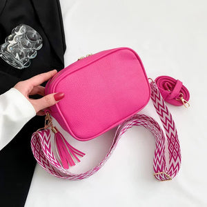 Rose Red Trendy Crossbody Shoulder Bag With Tassel Accent Compact And Stylish