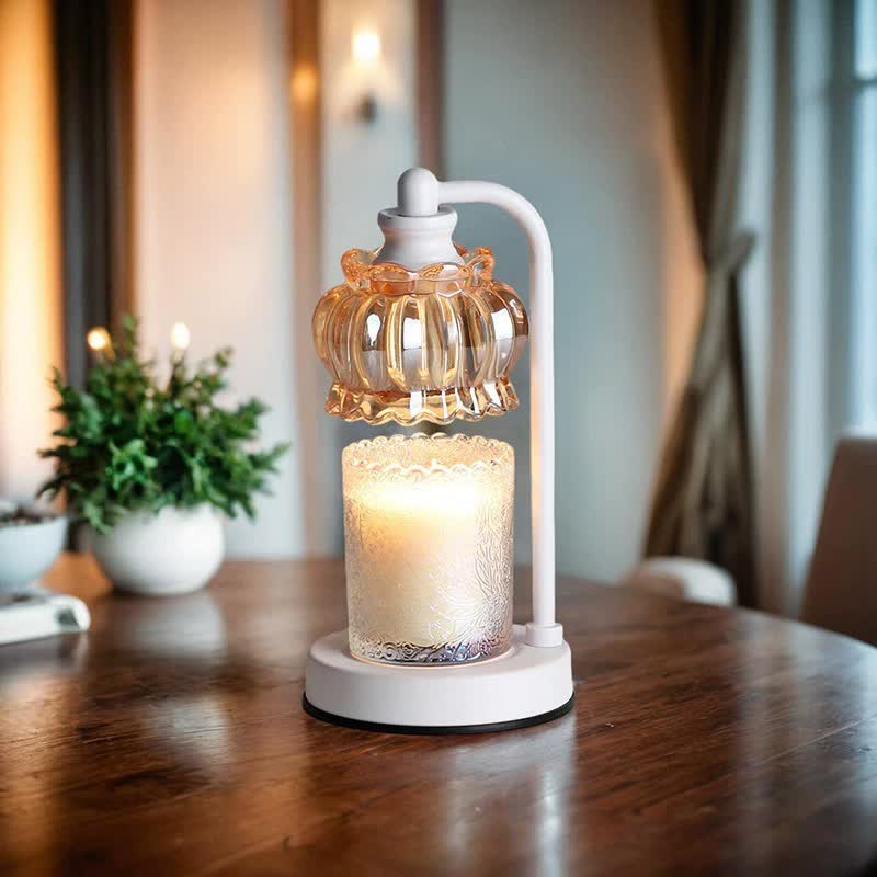 White Vintage Glass Shade Candle Warmer Lamp With Dimmer And Bonus Bulbs Elegant Home Decor