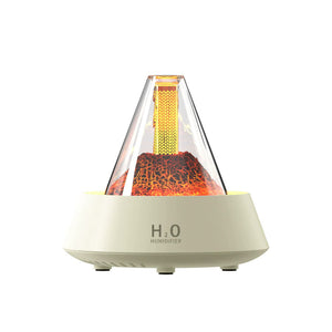 White Pyramid Flame Mist Humidifier With Ambient Lighting Ultrasonic Aromatherapy Diffuser