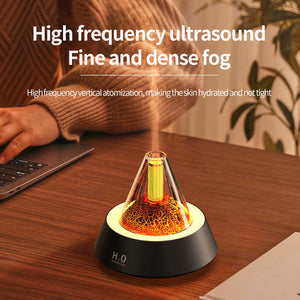 White Pyramid Flame Mist Humidifier With Ambient Lighting Ultrasonic Aromatherapy Diffuser