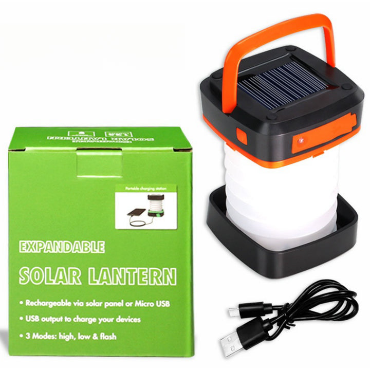 Orange Collapsible Solar Led Camping Lantern With Usb Charging Portable Outdoor Light