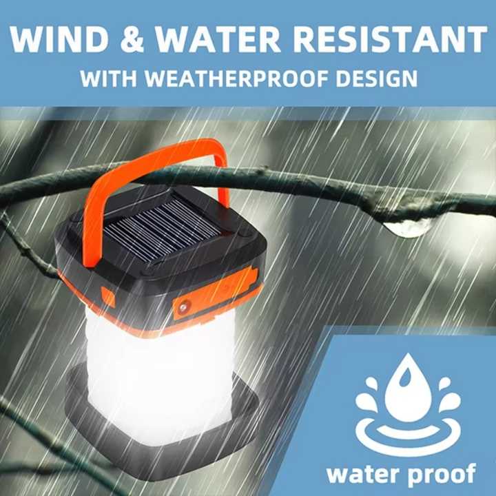 Orange Collapsible Solar Led Camping Lantern With Usb Charging Portable Outdoor Light