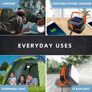 Orange Collapsible Solar Led Camping Lantern With Usb Charging Portable Outdoor Light