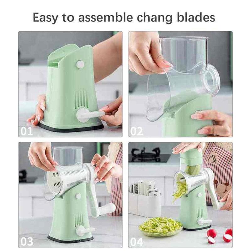 White 10 In Manual Vegetable Slicer With Interchangeable Blades Multifunctional Rotary Grater And Shredder For Kitchen U