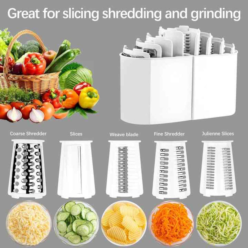 White 10 In Manual Vegetable Slicer With Interchangeable Blades Multifunctional Rotary Grater And Shredder For Kitchen U