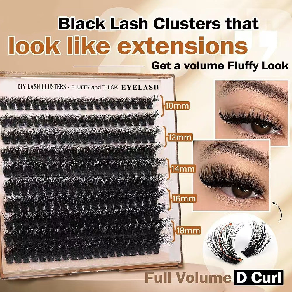 3 Pcs Diy Lash Clusters Kit 100D Fluffy & Thick False Eyelashes With Adhesive And Tools