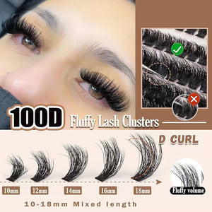 3 Pcs Diy Lash Clusters Kit 100D Fluffy & Thick False Eyelashes With Adhesive And Tools