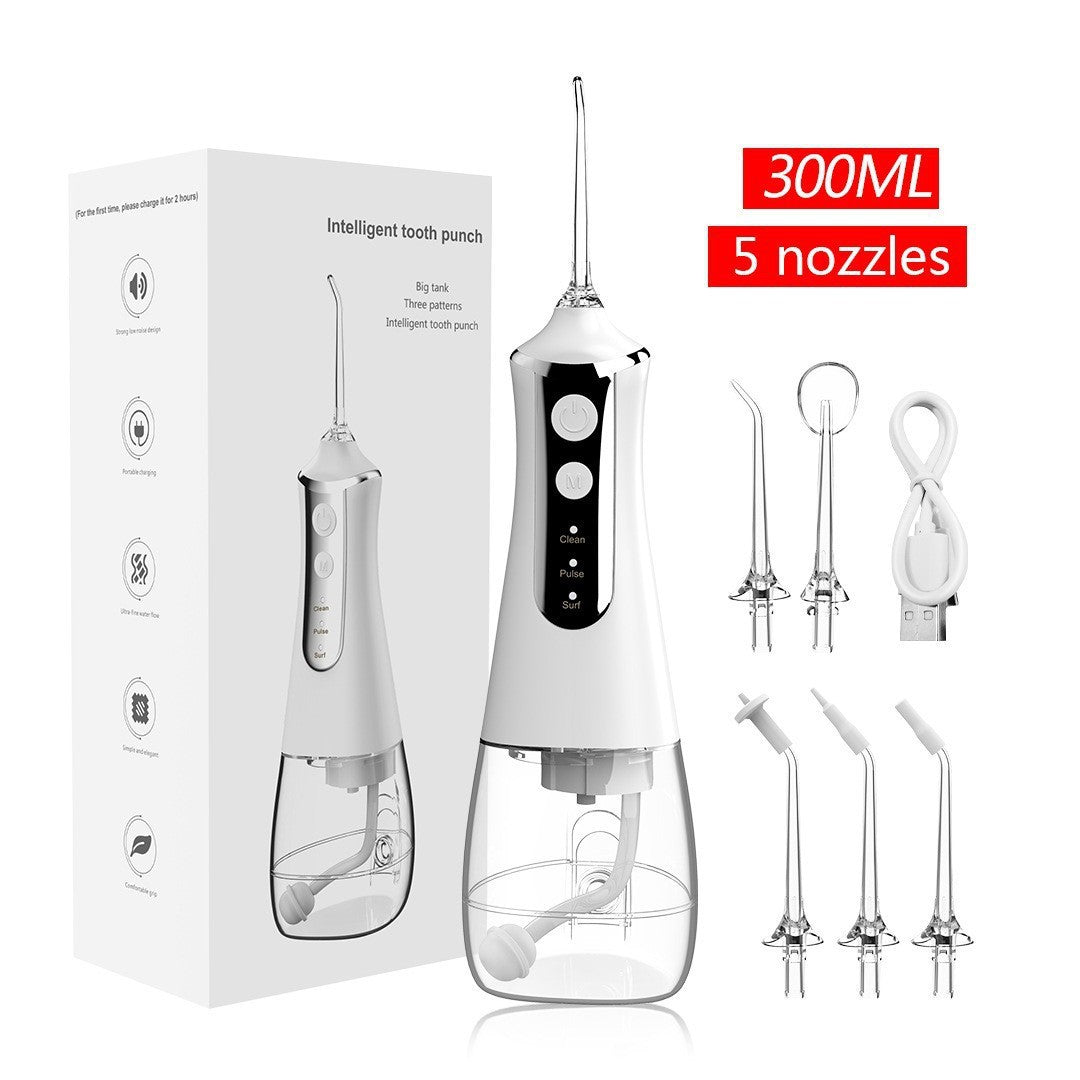 White 300Ml Cordless Water Flosser With 5 Nozzles Rechargeable Portable Oral Irrigator