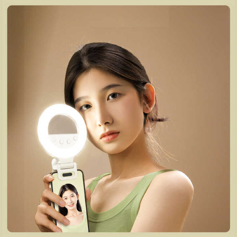 Portable Selfie Ring Light With Adjustable Brightness Clip On Design For Smartphones