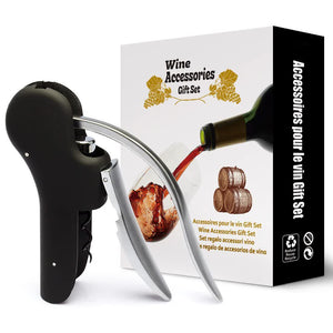 Black Ergonomic Lever Action Corkscrew Wine Opener With Foil Cutter