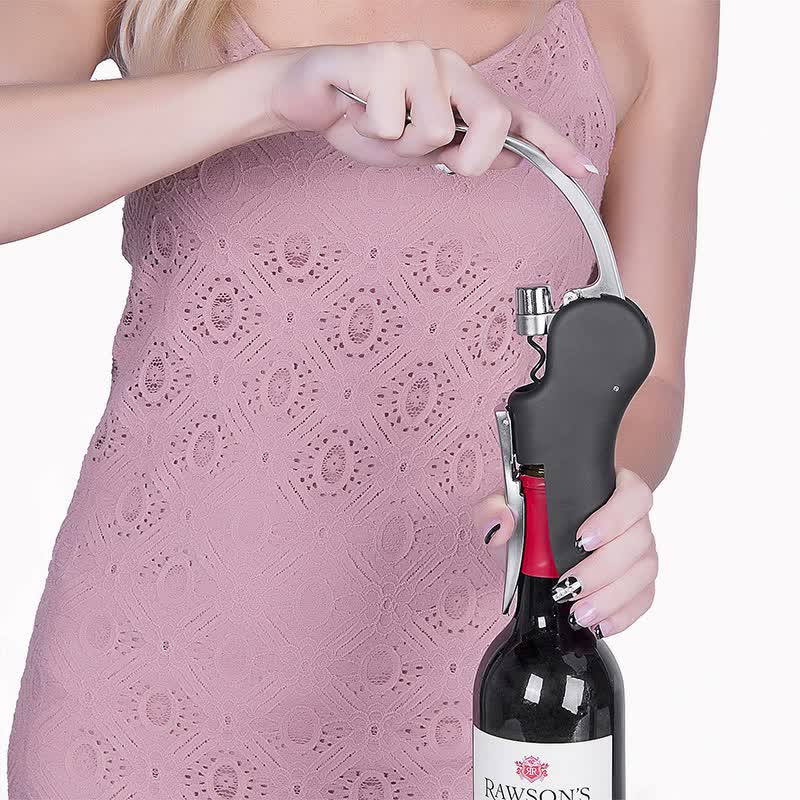 Black Ergonomic Lever Action Corkscrew Wine Opener With Foil Cutter