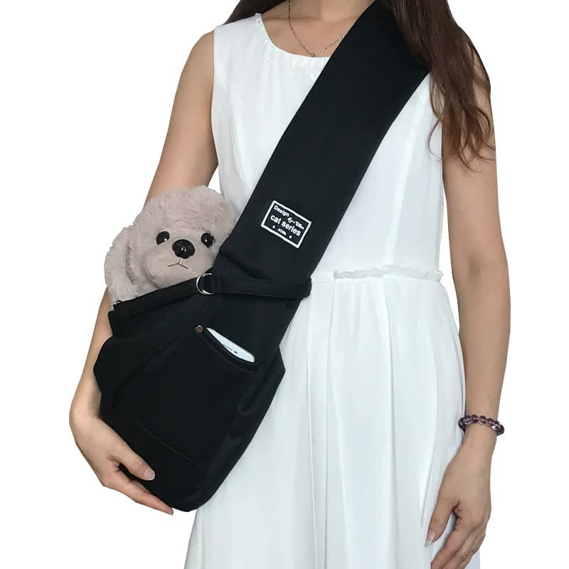 Black Adjustable Pet Sling Carrier Bag Comfortable And Hands Free Design