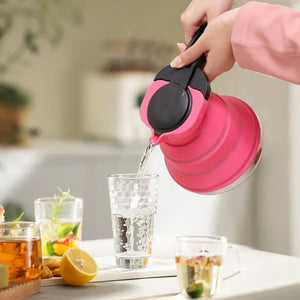 Rose Red 304 Stainless Steel Collapsible Silicone Tea Kettle Portable And Heat Resistant Design