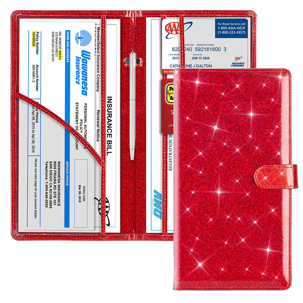 Red Sparkling Document Organiser Wallet 24X12.8Cm Lightweight And Durable