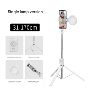 White Single Light 3 In 1 Bluetooth Selfie Stick With Tripod And Remote Control Adjustable For Smartphones