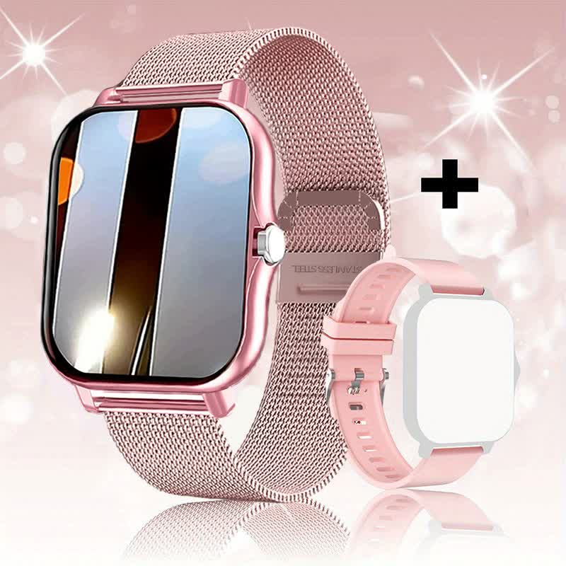 Steel Bracelet With Silicone Strap Pink Smart Fitness Watch Large Display 24 Sport Modes Heart Rate Monitor & More