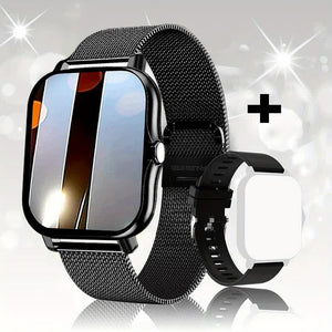 Steel Bracelet With Silicone Strap Black Smart Fitness Watch Large Display 24 Sport Modes Heart Rate Monitor & More