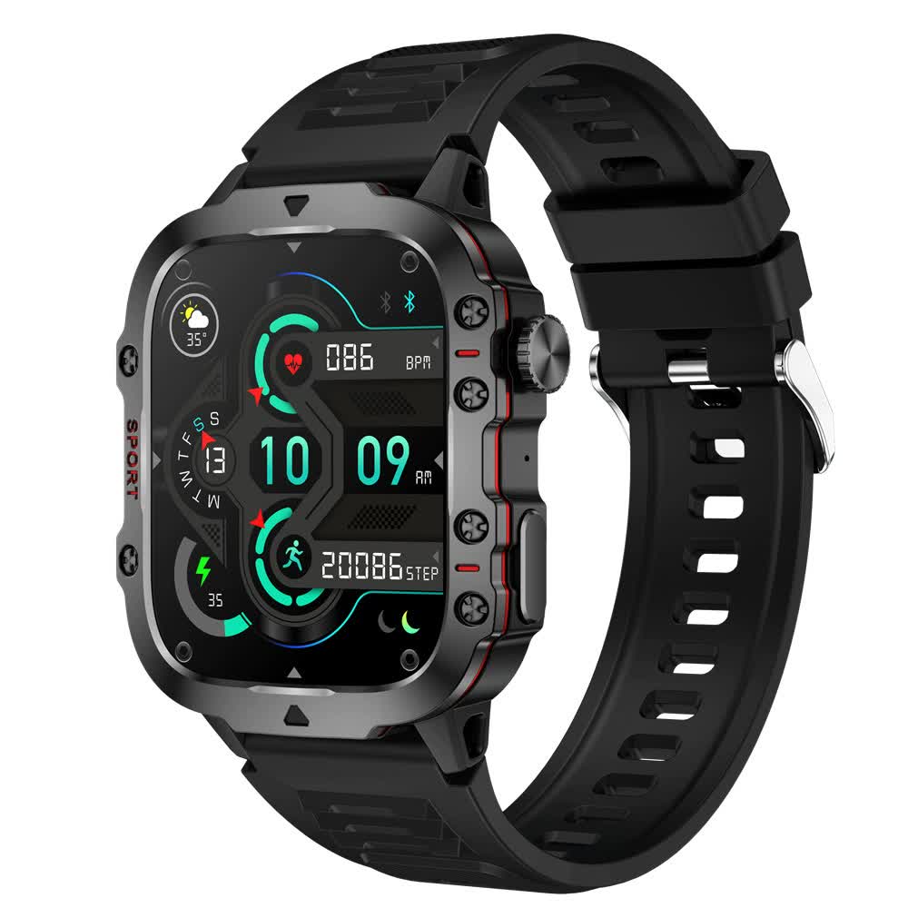 Black Rugged Smart Fitness Watch Waterproof Multi Sport Modes And Health Tracking