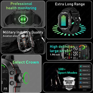 Black Rugged Smart Fitness Watch Waterproof Multi Sport Modes And Health Tracking