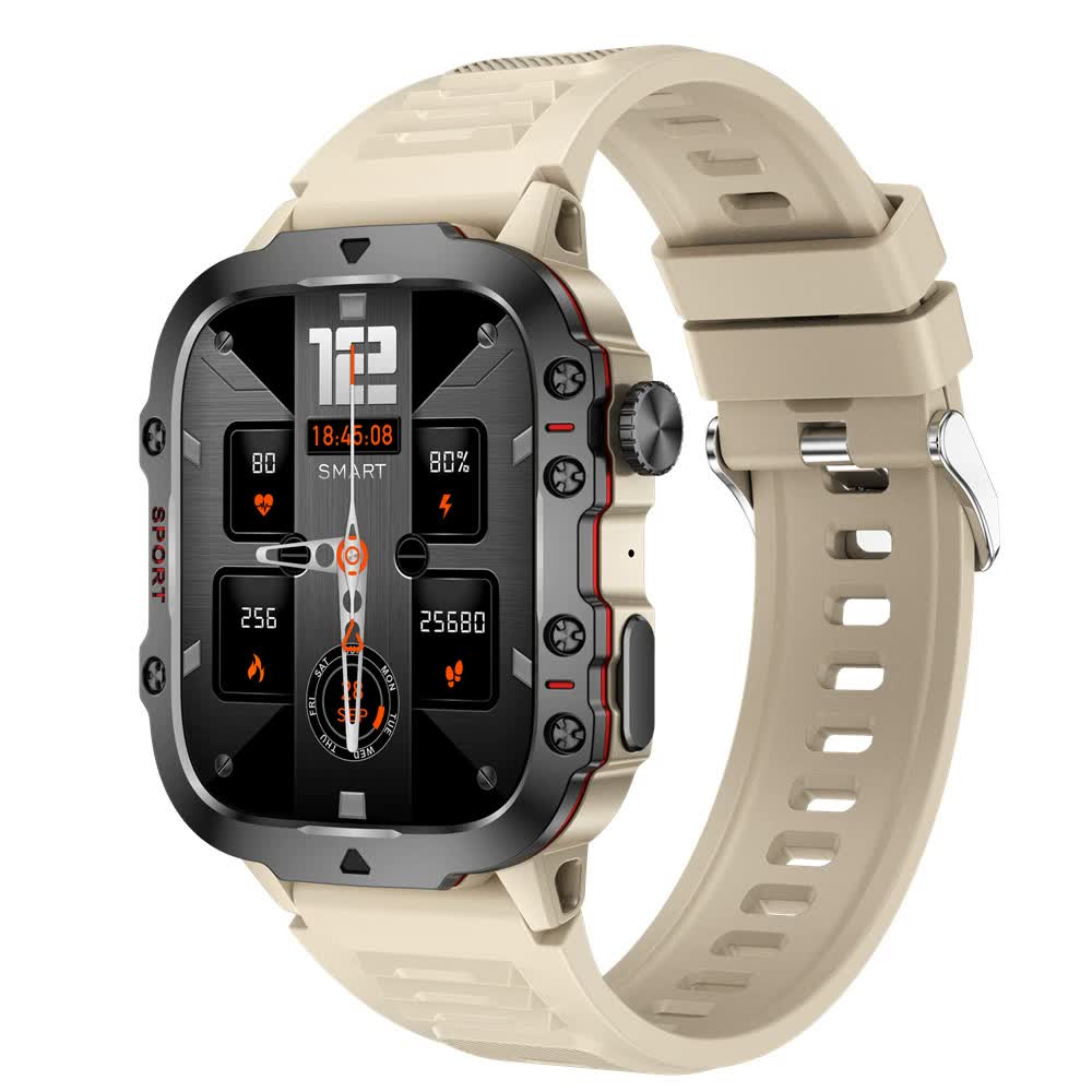 White Rugged Smart Fitness Watch Waterproof Multi Sport Modes And Health Tracking