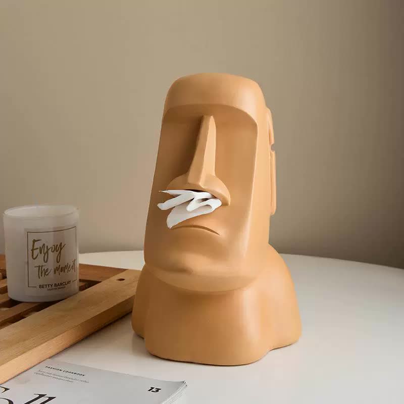 Orange Creative Moai Tissue Holder Fun And Unique Decorative Dispenser