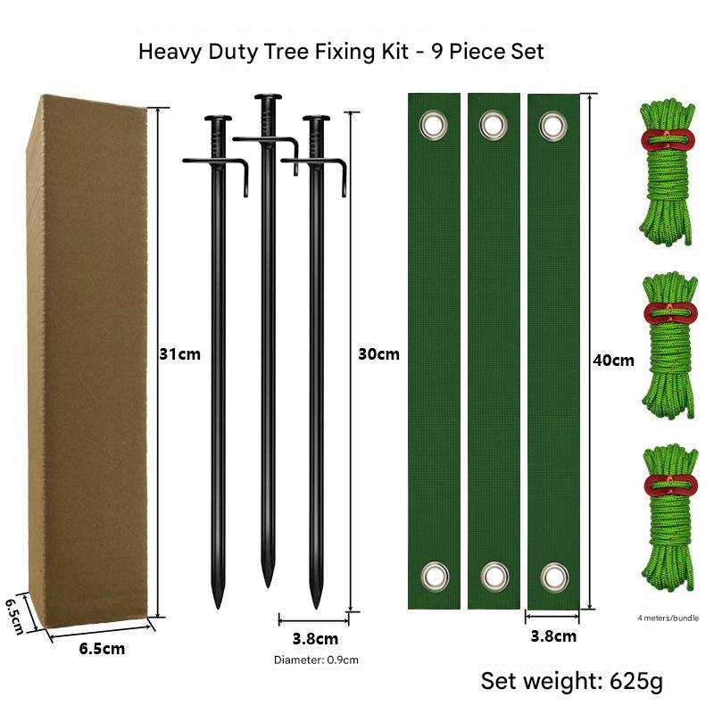 Black Spike Heavy Duty Tree Anchoring Kit 9 Piece Set With Ground Stakes Straps And Ropes