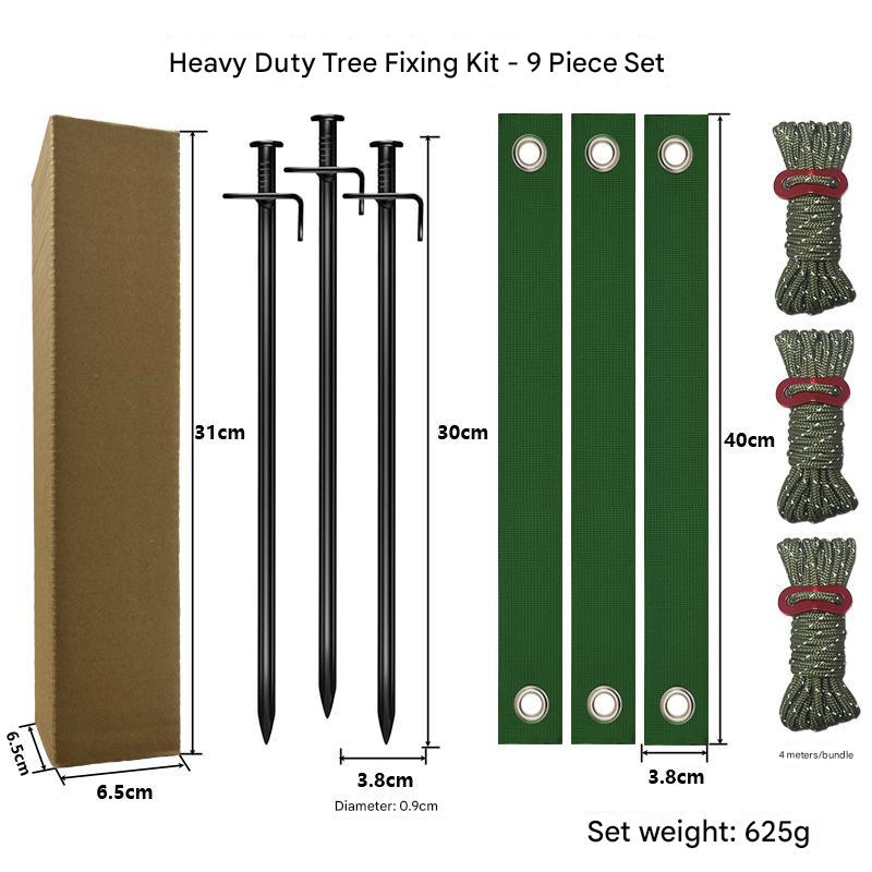 Black Spike Army Green Windscreens Heavy Duty Tree Anchoring Kit 9 Piece Set With Ground Stakes Straps And Ropes