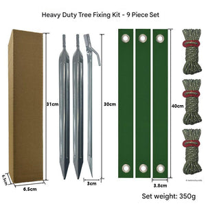 Silver Spike Army Green Windscreens Heavy Duty Tree Anchoring Kit 9 Piece Set With Ground Stakes Straps And Ropes