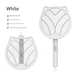 White 4 In 1 Foldable Electric Mosquito Swatter Rechargeable Bug Zapper With Uv Light