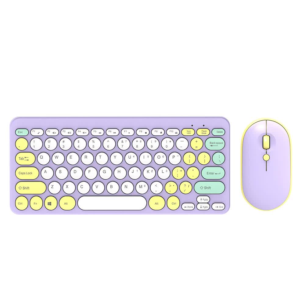 Purple Wireless Retro Keyboard And Mouse Set Compact Colorful Design