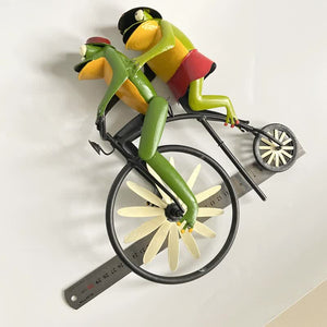 Whimsical Frog Garden Wind Spinner Metal Yard Art With Cycling Frogs