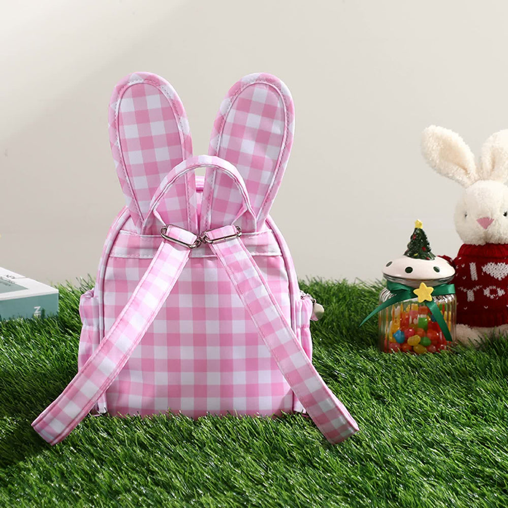 Purple Kids Bunny Ear Gingham Backpack Cute Mini Bag For Girls