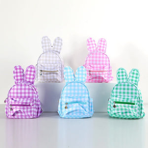 Purple Kids Bunny Ear Gingham Backpack Cute Mini Bag For Girls