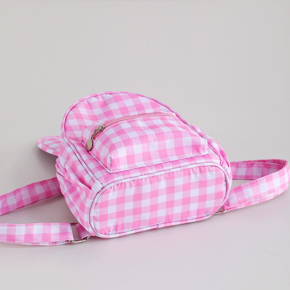 Purple Kids Bunny Ear Gingham Backpack Cute Mini Bag For Girls