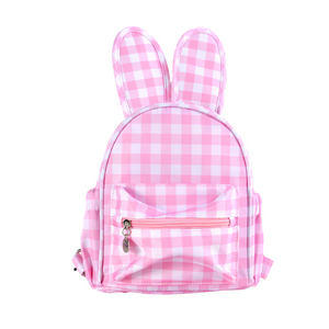 Pink Kids Bunny Ear Gingham Backpack Cute Mini Bag For Girls